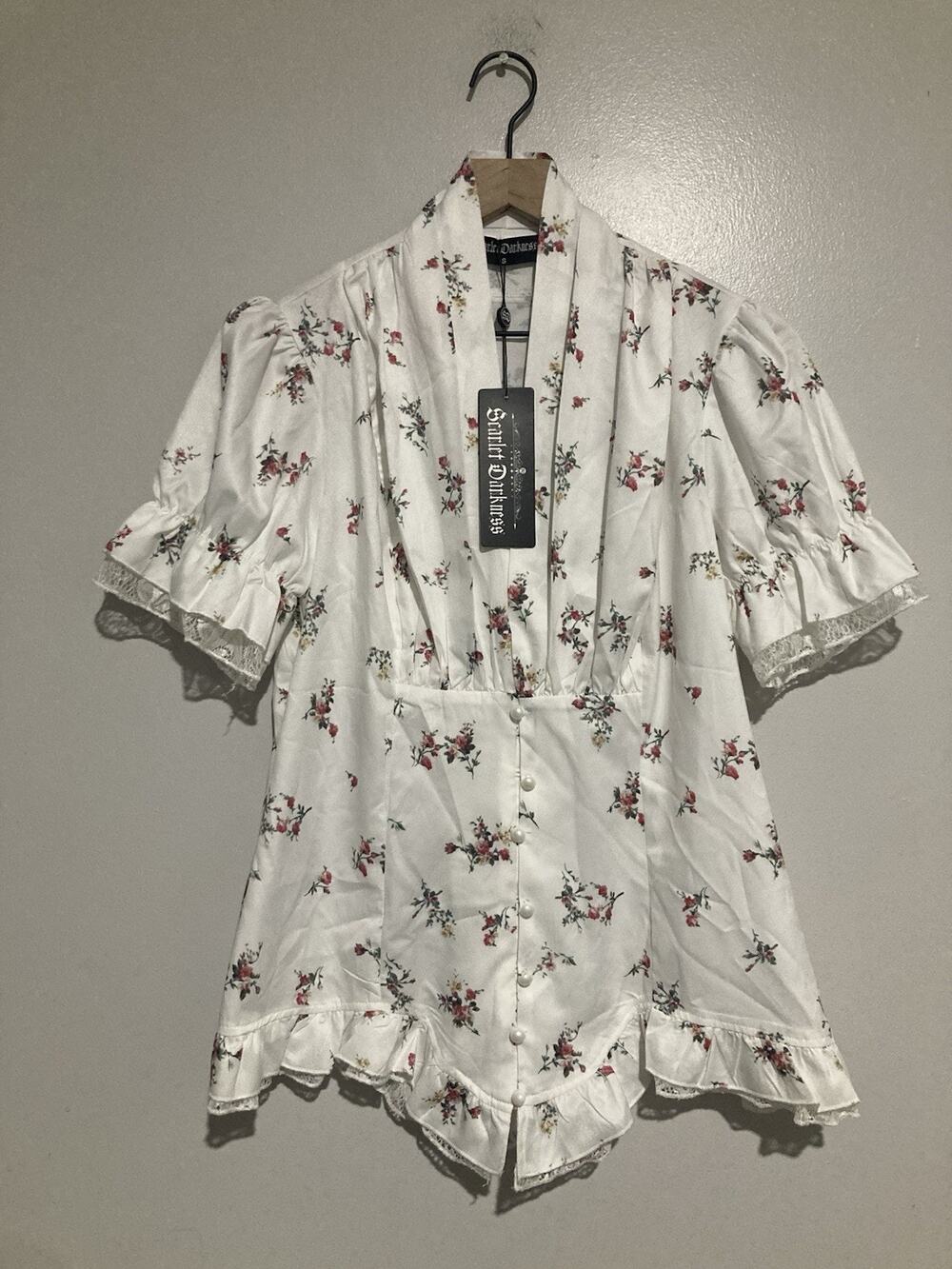 Scarlet Darkness Womens Victorian Floral Lace White Blouse S SEE DESC.